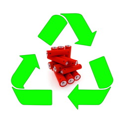 Recycling and renewable energy sources, red aa bateries