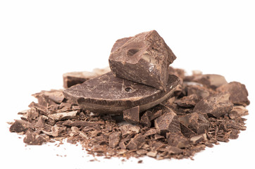 Chocolate pieces isolated on white background
