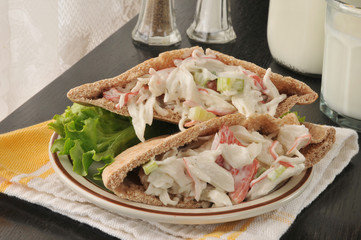 Seafood sandwich on pita bread