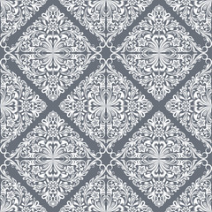 Seamless white and grey floral wallpaper pattern.