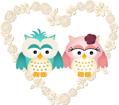 Couple owls in heart