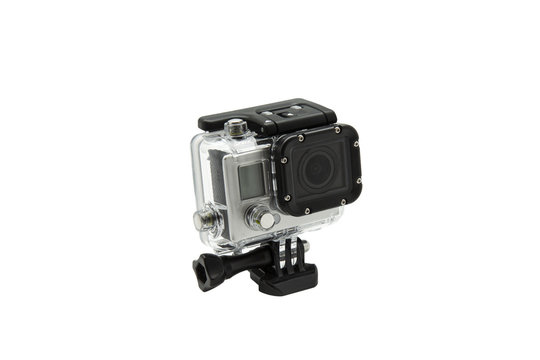 mini waterproof camera isolated on white background