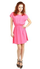 Beautiful young girl in dress isolated on white