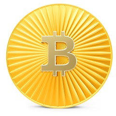 3d close-up of golden Bitcoin coin