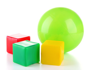 Fototapeta premium Bright ball and colorful cubes isolated on white