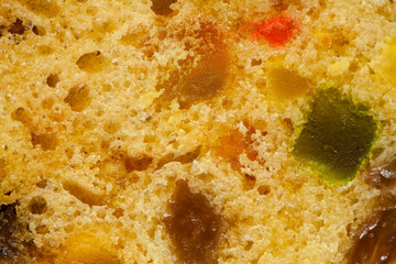 Close up fruit cake stollen as food background
