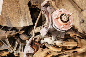Car in service. Detail of the wheel assembly on automobile
