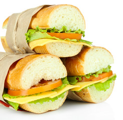 Fresh and tasty sandwich isolated on white