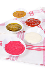 Various sauces on table close-up