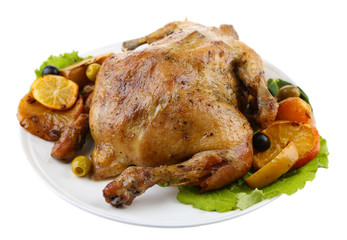 Whole roasted chicken with vegetables