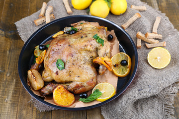 Whole roasted chicken with vegetables