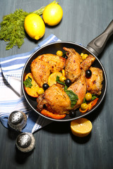 Homemade fried chicken drumsticks with vegetables
