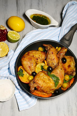 Homemade fried chicken drumsticks with vegetables