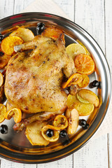 Whole roasted chicken with vegetables