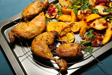 Homemade fried chicken drumsticks with vegetables