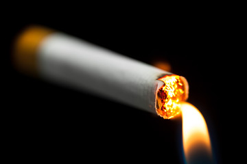 lighting up a cigarette