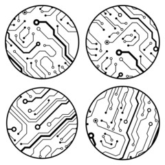 set of vector black circuit circle balls