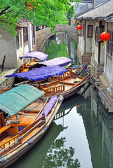 Zhouzhuang, Tourist boat in a village canal.