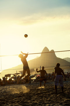 Brazilians Playing Volleyball Rio de Janeiro Brazil Sunset