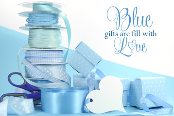 Beautiful pale aqua baby blue gift wrapping ribbons.