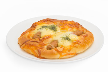 Sausage bread on white dish