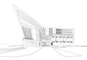 3D wireframe of building 