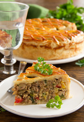 Homemade pie with meat.