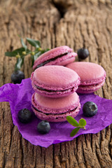 Makarons French pastries stuffed with black currant.