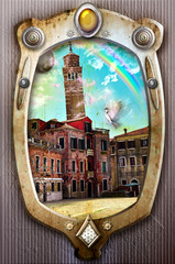 Old fashioned frame with Venice and rainbow © Rosario Rizzo