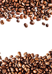 Brown roasted coffee beans isolated on white background.  Arabic