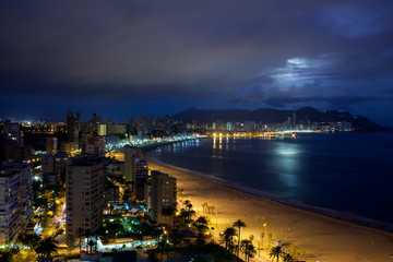 View of Benidorm at night, Costa Blanca, Spain