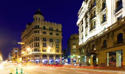 Fototapeta na wymiar Night view of Via Laietana. Barcelona