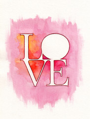 Word LOVE over abstract watercolor painting