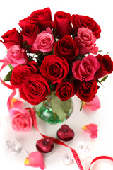 bouquet of red roses in vase on the white background