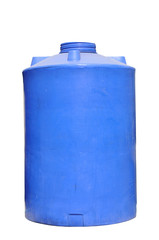 Blue water tank isolated on white background, clipping path incl