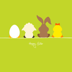 Fototapeta na wymiar Duck, Bunny, Lamb & Egg Back Green