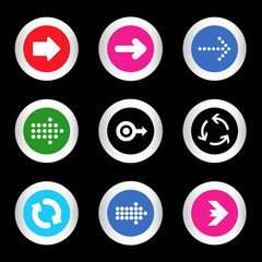 Arrow sign icon set in circle shape internet button