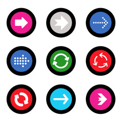 Arrow sign icon set in circle shape internet button