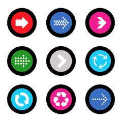Arrow sign icon set in circle shape internet button