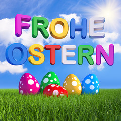 3D - Fünf Ostereier In Grüner Wiese (III)