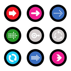 Arrow sign icon set in circle shape internet button