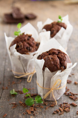 Chocolate muffins with coffee and chocolate.