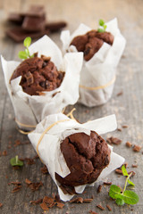 Chocolate muffins with coffee and chocolate.