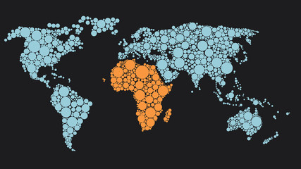 Map of the World made of blue dots and orange Africa