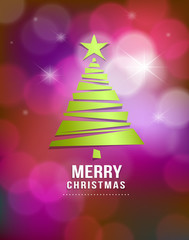 Merry Christmas green tree design on bokeh background