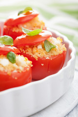stuffed baked tomatoes with couscous and feta