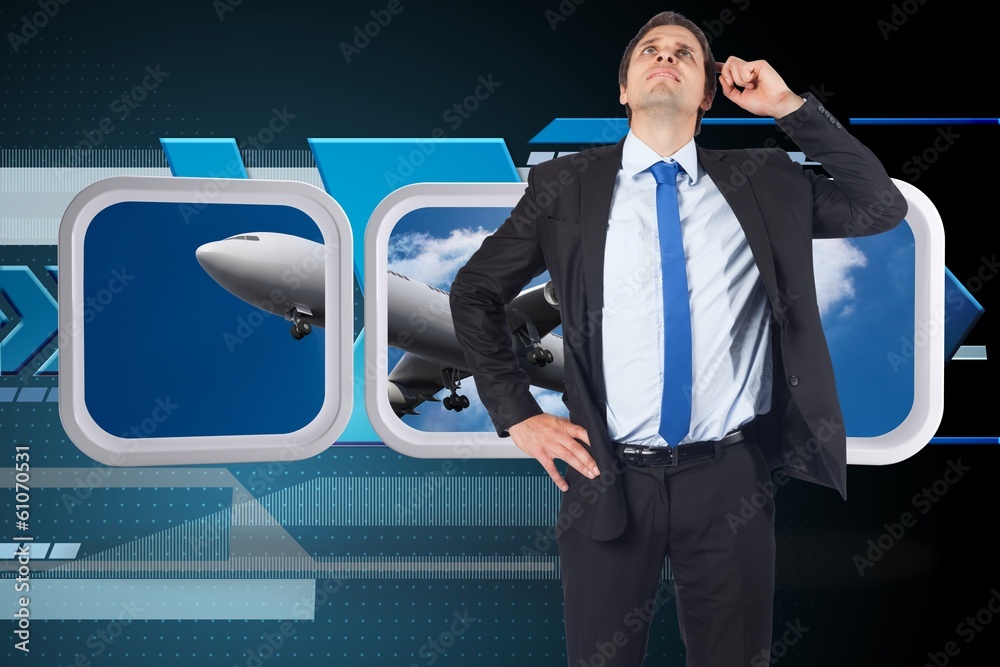 Poster composite image of thinking businessman scratching head
