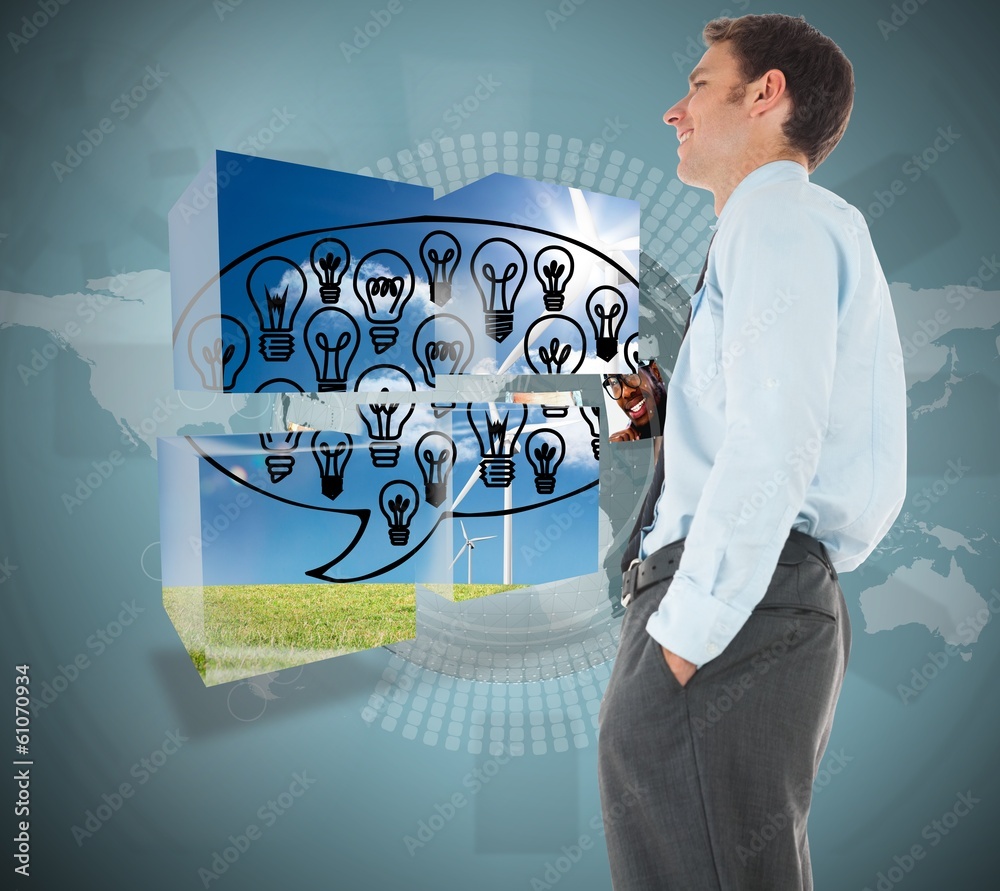 Poster composite image of happy businessman standing with hand in