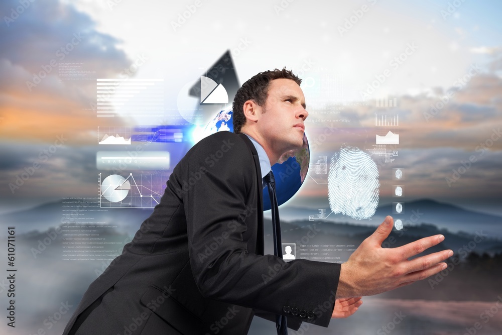Poster composite image of businessman posing with arms out