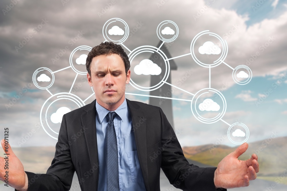 Poster composite image of businessman posing with arms out